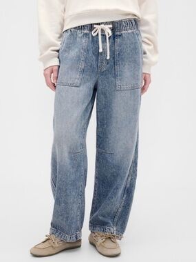 GAP SuperSoft Pull-On Barrel Jeans blue sz small petite “medium blue” joggers